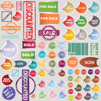 Sale stickers, rubber stamps and label collection