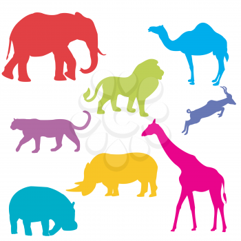Set of African animals, isolated and grouped objects over white background