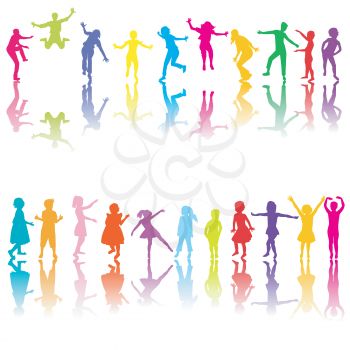Set of chilldren silhouettes in different colors