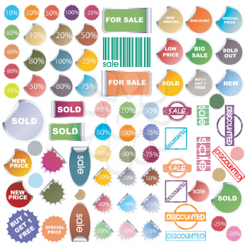 Set of colored promotional elements, stickers and stamps