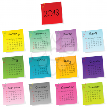 2013 calendar made of colored post-it set