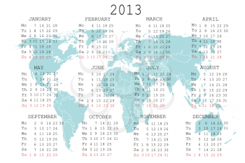 2013 calendar with blue map for your notebook or agenda