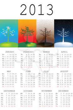 2013 Calendar with tree in all the seasons