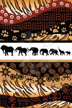 African background made of ethnic motifs and elephants silhouettes