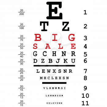 Big sale advertising with optical eye test used by doctors