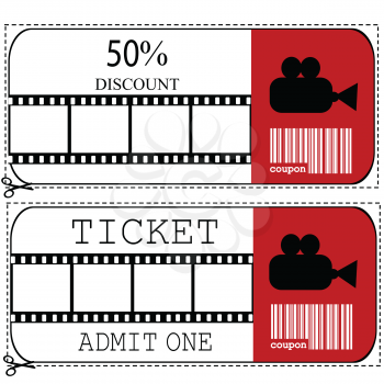Sale voucher and entrance ticket for cinema movie