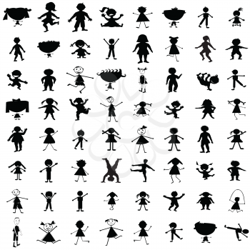 Set of hand drawn children silhouettes