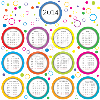 Colored circles 2014 calendar for kids