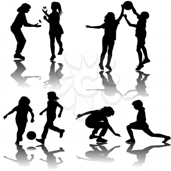 Group of playing children silhouettes