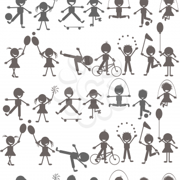 Set of children playing silhouettes