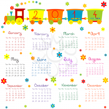 2014 calendar with train for kids