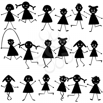 Set of black doodle children