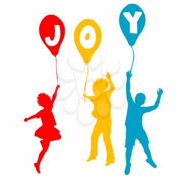 Royalty Free Clipart Image of Children Holding a Balloon Message