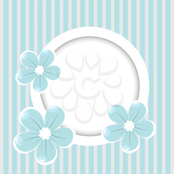 Royalty Free Clipart Image of a Frame With Flowers on a Striped Background