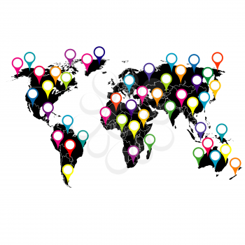 Royalty Free Clipart Image of a World Map With Coloured Pointers