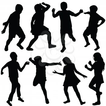 Set of active children silhouettes