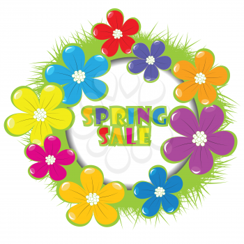 Spring sale advertising with grass and flowers