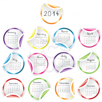 2014 Calendar with round glossy stickers