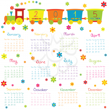 2015 Calendar with toy train and flowers