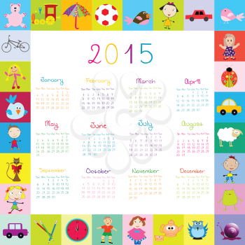Frame with toys 2015 calandar for kids