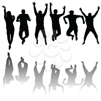 Set of young people silhouettes jumping