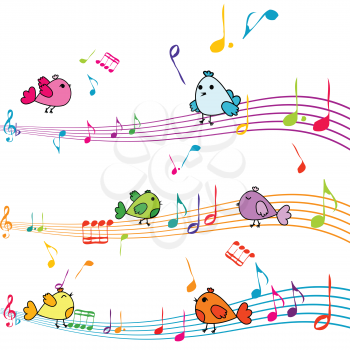 Music note with cartoon birds singing