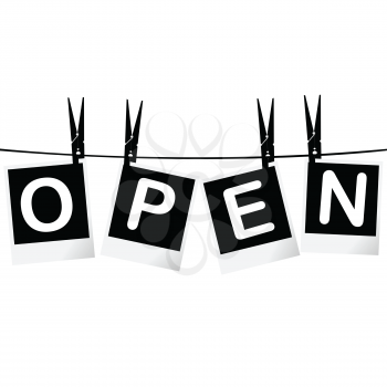 Black and white Open sign