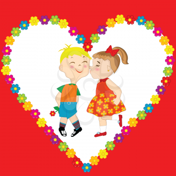 Valentine's Day card with boy and girl kissing