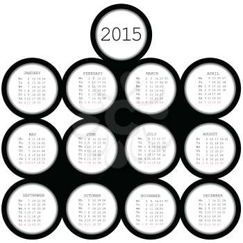 2015 black circles calendar for office