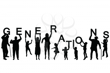 People silhouettes of different ages holding the letters of the word GENERATIONS
