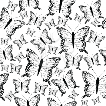 Seamless black and white butterflies background