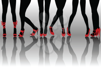Female legs silhouettes with red shoes