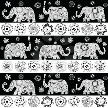 Ethnic floral patterned elephants background