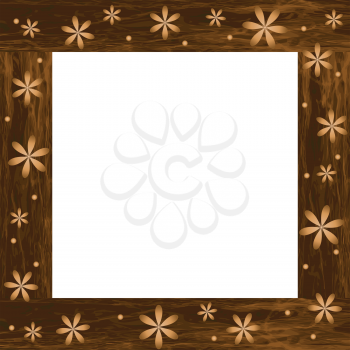 Wooden photo frame with carved flowers