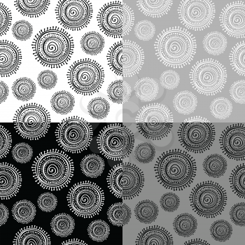 Black and white ethnic seamless pattern with circular shapes