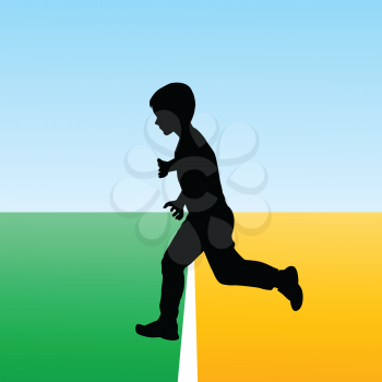Boy crossing the finish line, concept illustration for new beginning