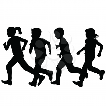 Children silhouettes running over white background