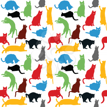 Seamless with colorful cats silhouettes, background for kids