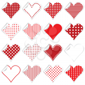 Collection of cute hearts stickers with twisted corner