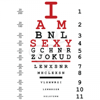 Optical eye test used by doctors with text I am sexy