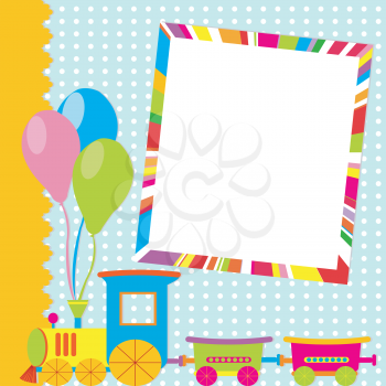 Greeting card with photo frame and cartoon train