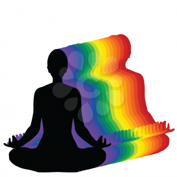 Woman sitting in yoga lotus position with aura