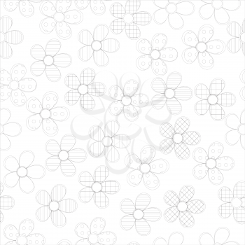 Floral black and white seamless pattern in flowers with contours