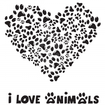 I love animals card with paws prints