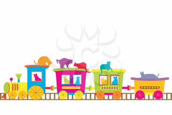 Cartoon train with colored cats