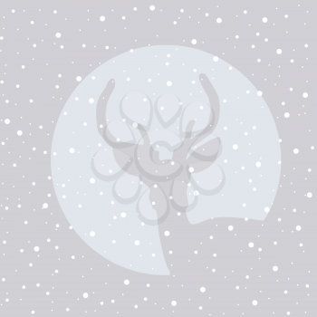 Illustration of deer stag icon with snow flakes