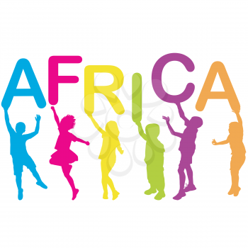 Children silhouettes holding letters building the word AFRICA