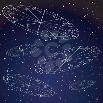 Natal charts astrology background with starry sky