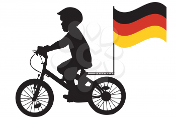 A kid silhouette rides a bicycle with German flag