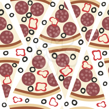 Seamless pattern with slices of pizza salami 